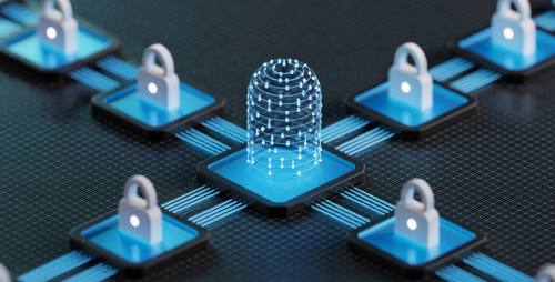 Illustration of a secure digital network with encrypted data flow and multi-factor authentication, showcasing Cuick Trac's CTME.